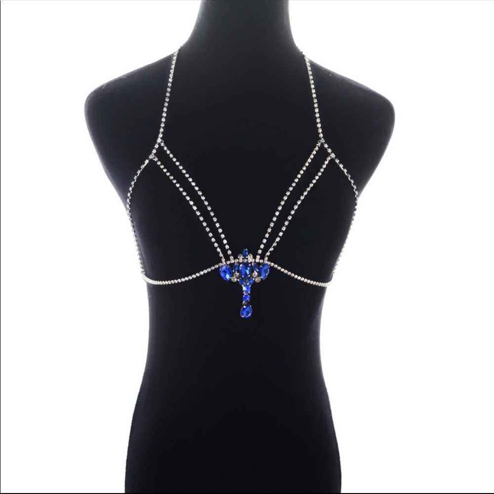 Sexy crystal body jewelry chain cage bra harness - Picture 3 of 7